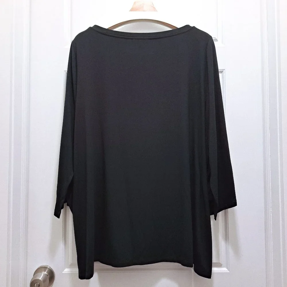 Eileen Fisher Black Jersey Jewel Neck Flare Sleeve Top Size 1X - Picture 6 of 12